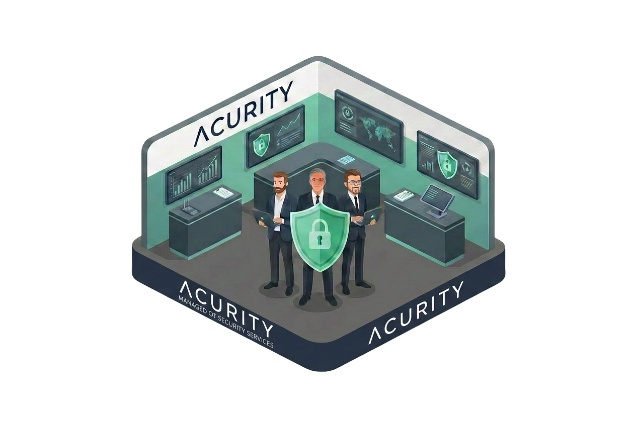 ACURITY Messestand mit drei Teammitgliedern auf einer Fachveranstaltung für OT-Security
